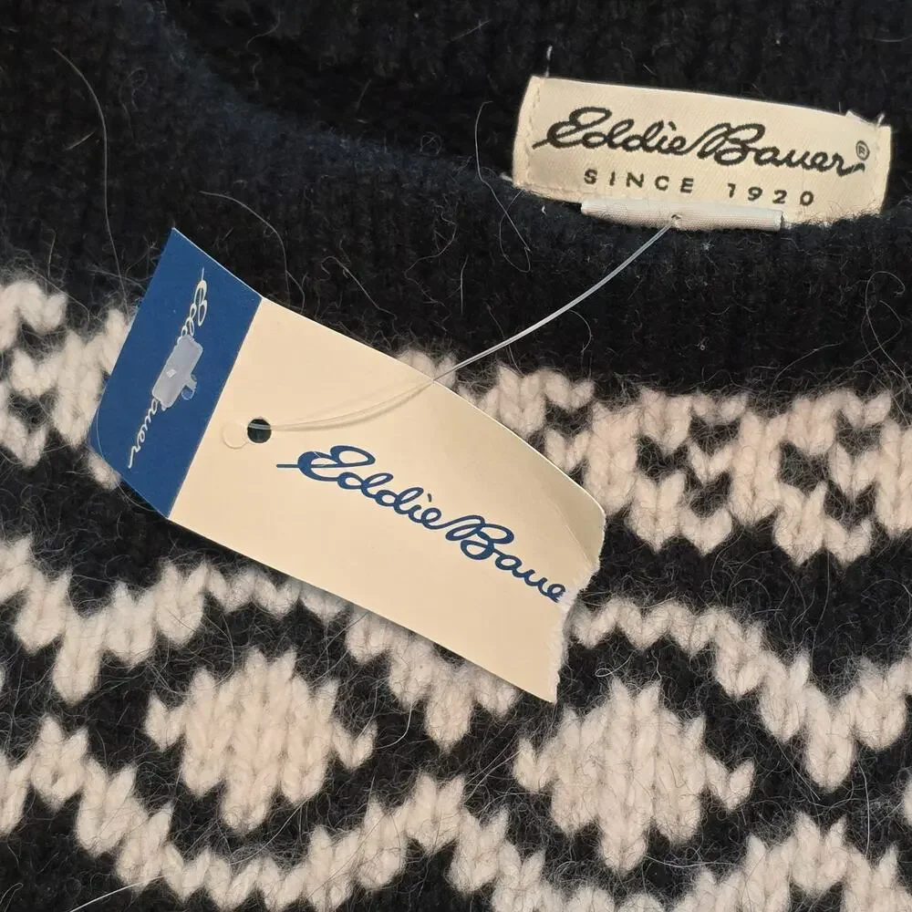 Vintage Eddie Bauer Mens Sweater L Blk Ivy Fair Isle Nordic Wool Angora Gorpcore